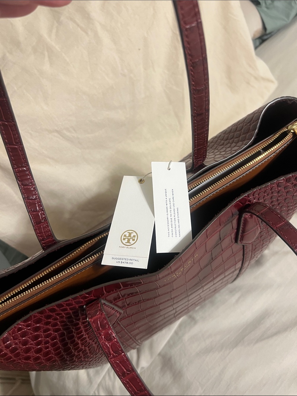 Tory Burch Perry Croc Embossed Leather Tote with dust bag - Picture 8 of 8